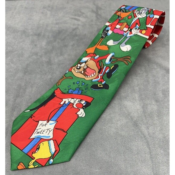 Looney Tunes Christmas Men's Tie Taz Tweety Bird Bugs Bunny Warner Brothers WB - Picture 1 of 6